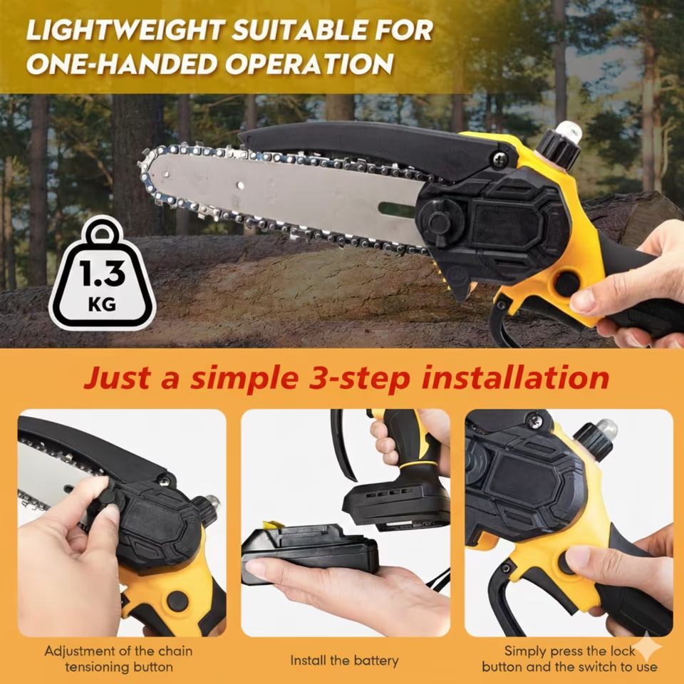 Akku Kettensäge 8 Zoll Brushless Motor 2 Akkus Set Gartensäge Profi