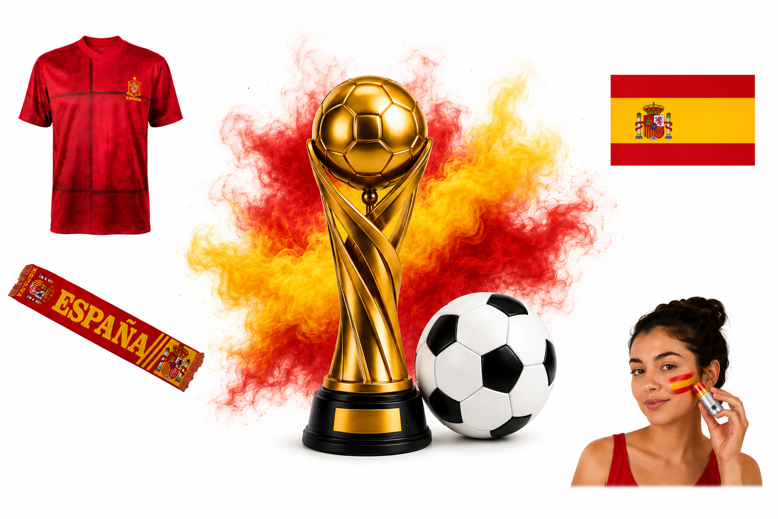 Spanien Fanartikel WM EM Shirt Schal Flagge Fanhorn Auswahl  -  España Fanáticos Fútbol WM EM Camiseta Bufanda Bandera Bocina