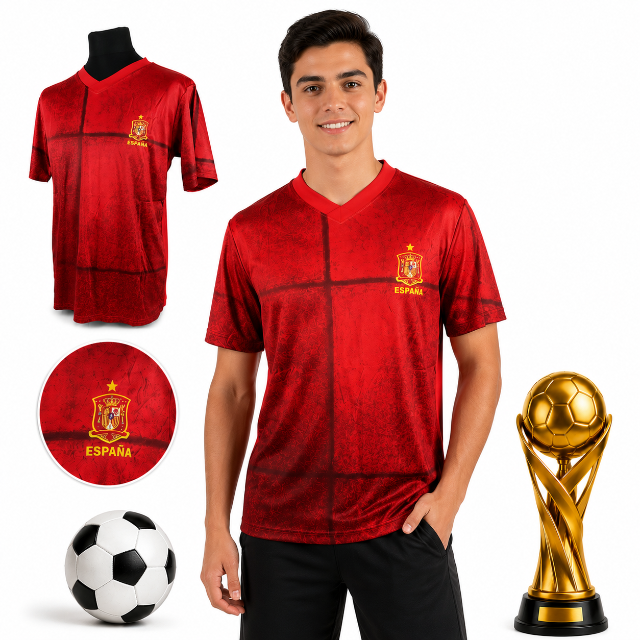 Spanien FanShirt Fußball T-Shirt WM EM Trikot Unisex V-Ausschnitt - Camiseta de España para Aficionados al Fútbol | Mundial, Eurocopa, Unisex Cuello en V