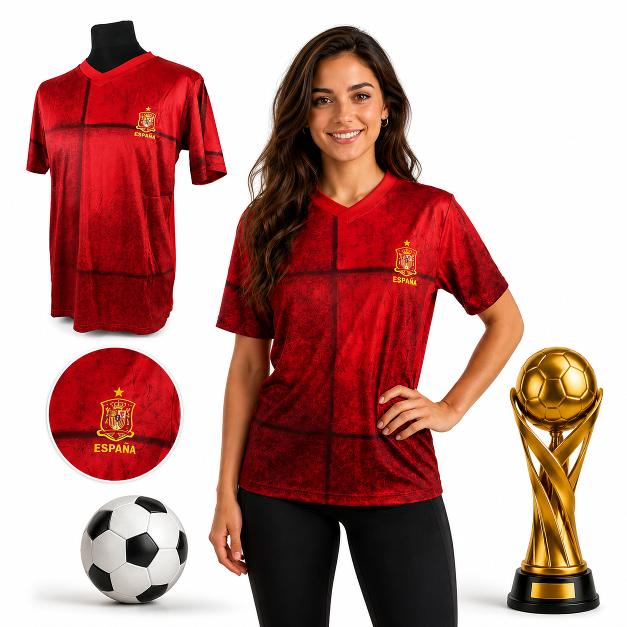 Spanien FanShirt Fußball T-Shirt WM EM Trikot Unisex V-Ausschnitt - Camiseta de España para Aficionados al Fútbol | Mundial, Eurocopa, Unisex Cuello en V