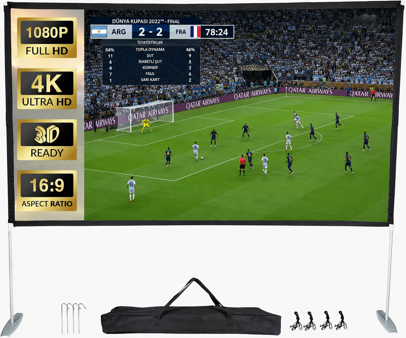 Beamer Leinwand 120 Zoll mit Ständer Tragetasche Projektor Leinwand Outdoor