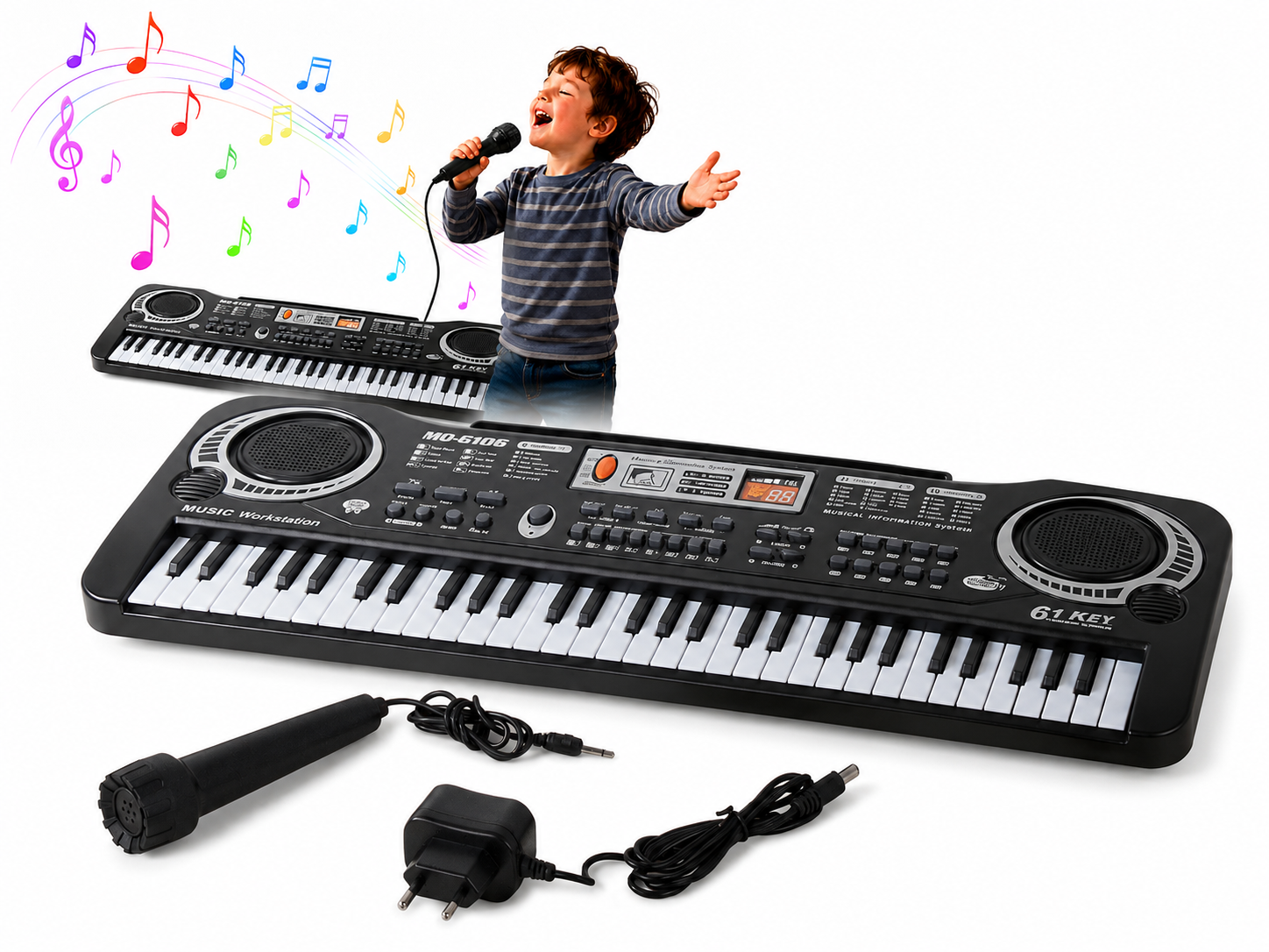 Kinder Keyboard 61 Tasten Mikrofon Elektronisches Klavier Lernkeyboard