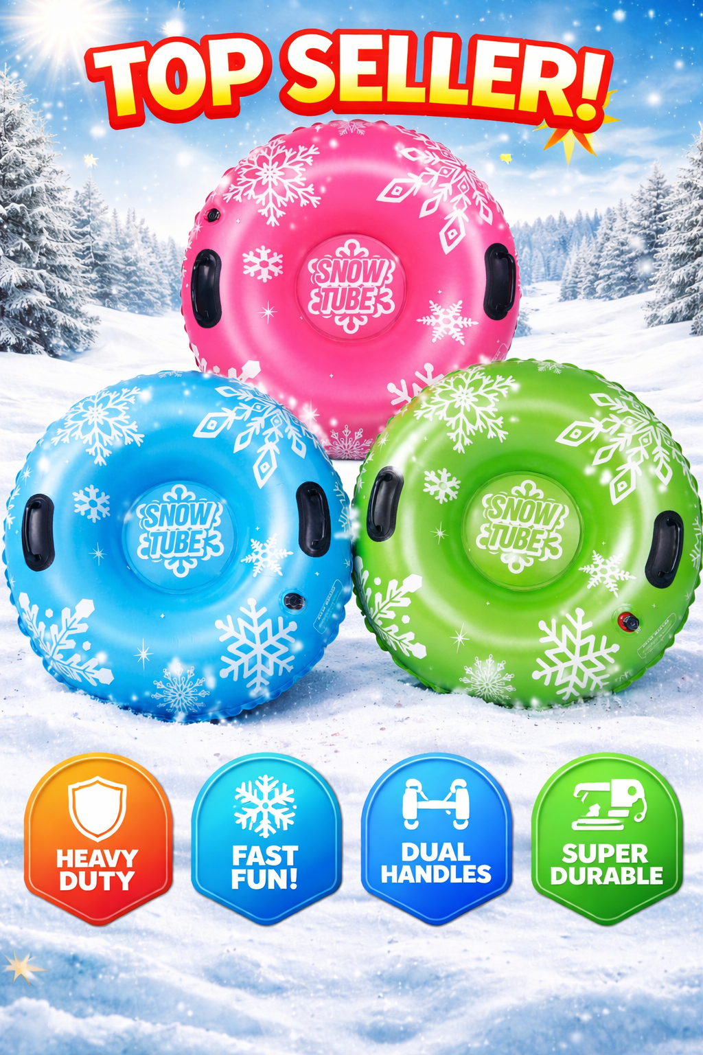 Snow Tube Aufblasbar Schneereifen mit Griffen Schwimmring für Schnee & Wasser