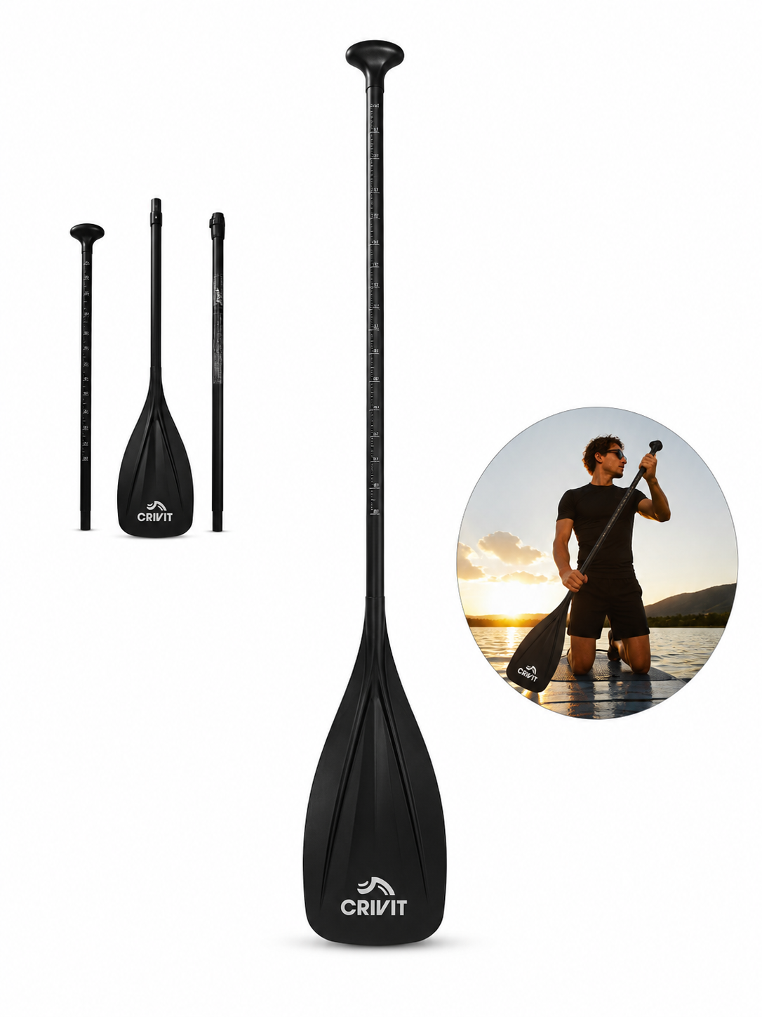 SUP Paddel Verstellbar 167-217cm 3-teilig Aluminium Stand Up Paddle
