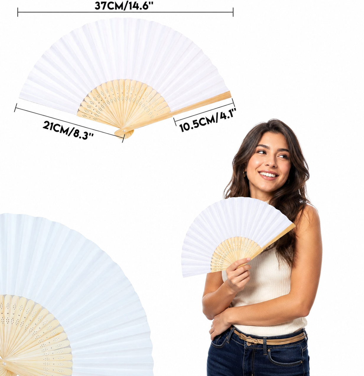 Weißer Handfächer Bambus Papier Hochzeit Fächer DIY Klappfächer Vintage