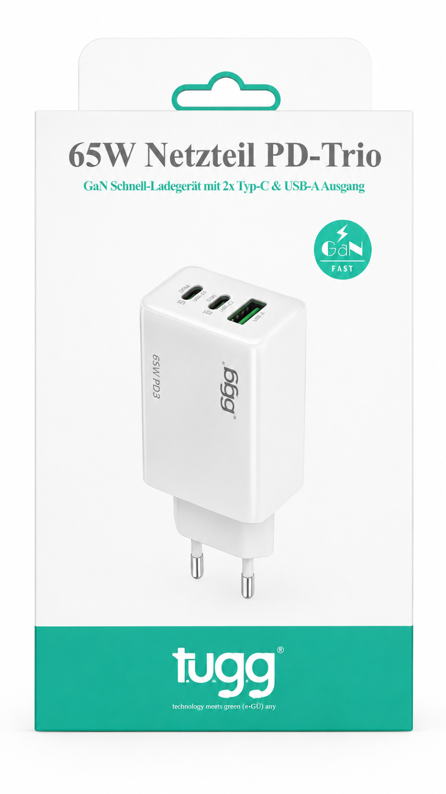 65W USB C LadC Ladegerät Schnellladegerät PD Netzteil 2x USB-C USB-A Fast Charge