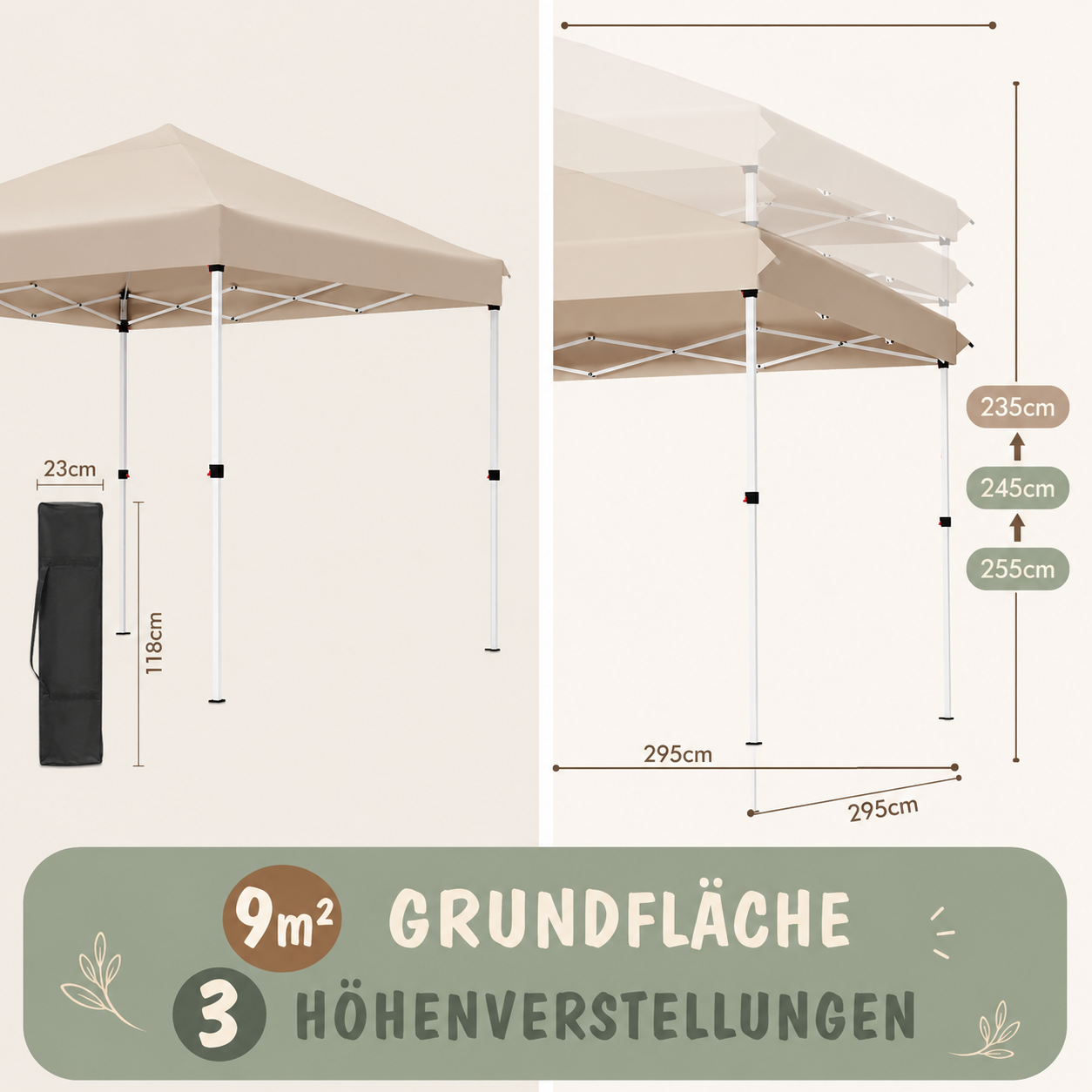 Faltpavillon 3x3m Wasserdicht Höhenverstellbar Partyzelt Camping Pavillon