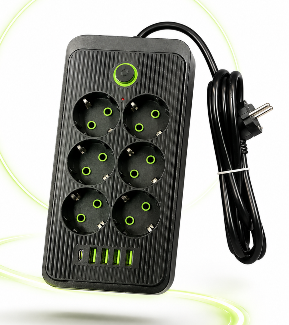 Steckdosenleiste 6 Fach mit 4 USB und USB-C Anschluss Mehrfachsteckdose mit Schalter