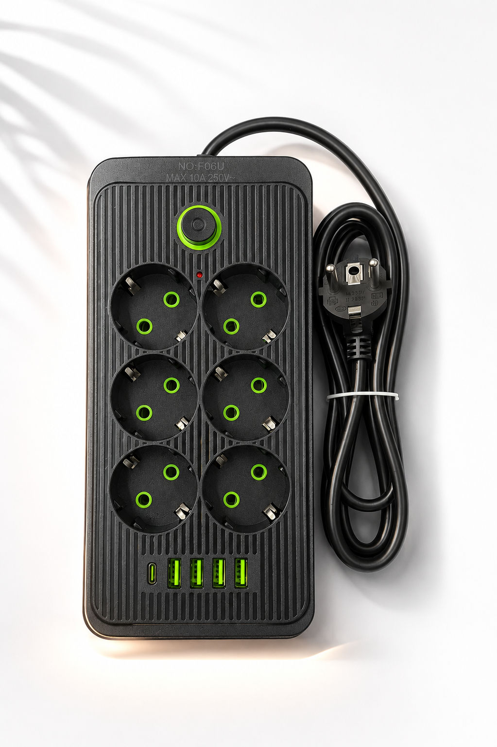 Steckdosenleiste 6 Fach mit 4 USB und USB-C Anschluss Mehrfachsteckdose mit Schalter