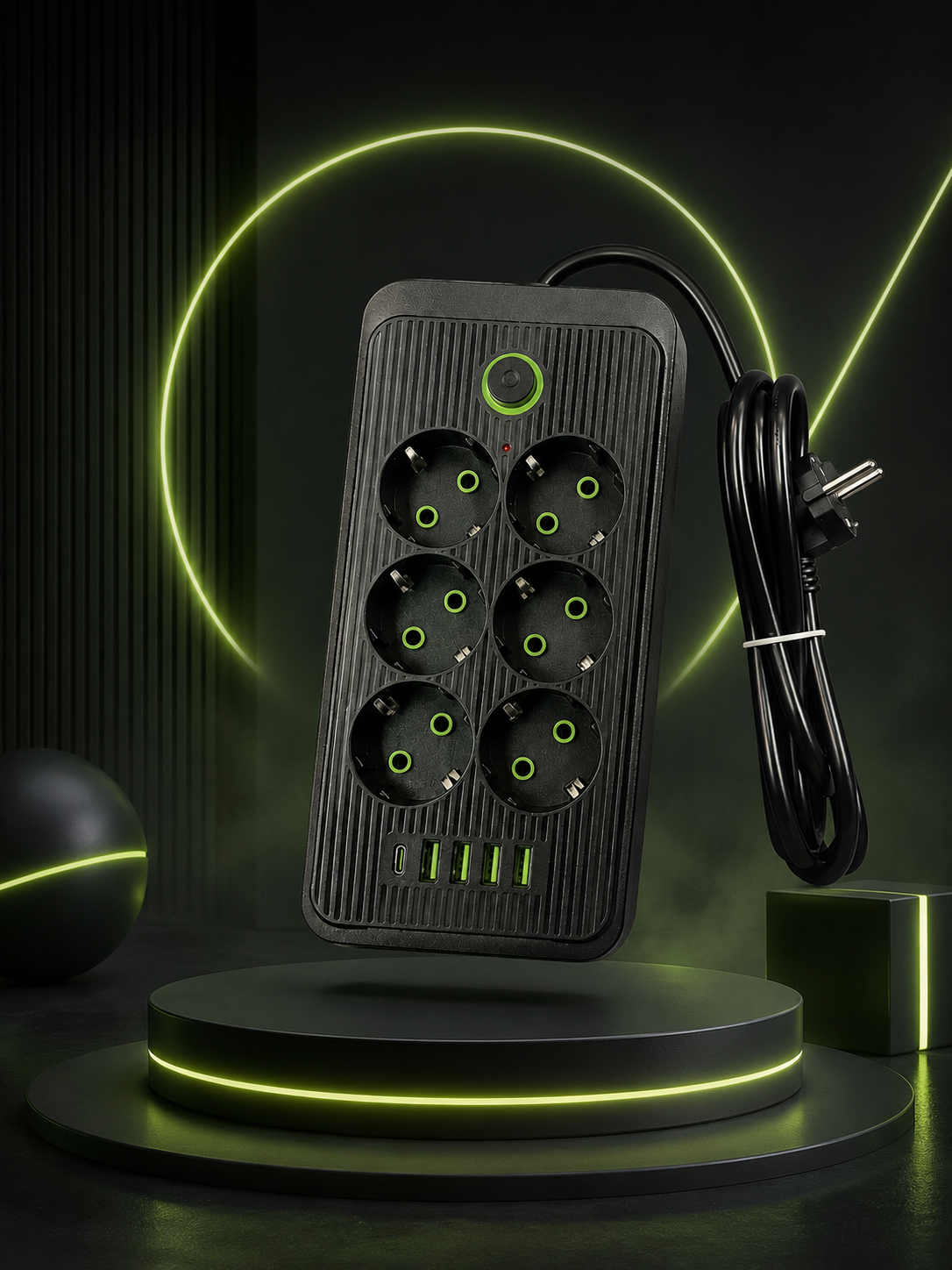 Steckdosenleiste 6 Fach mit 4 USB und USB-C Anschluss Mehrfachsteckdose mit Schalter
