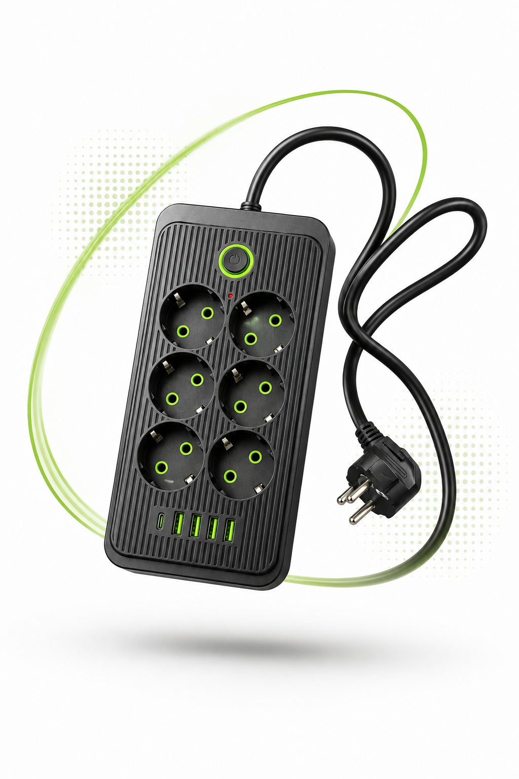 Steckdosenleiste 6 Fach mit 4 USB und USB-C Anschluss Mehrfachsteckdose mit Schalter