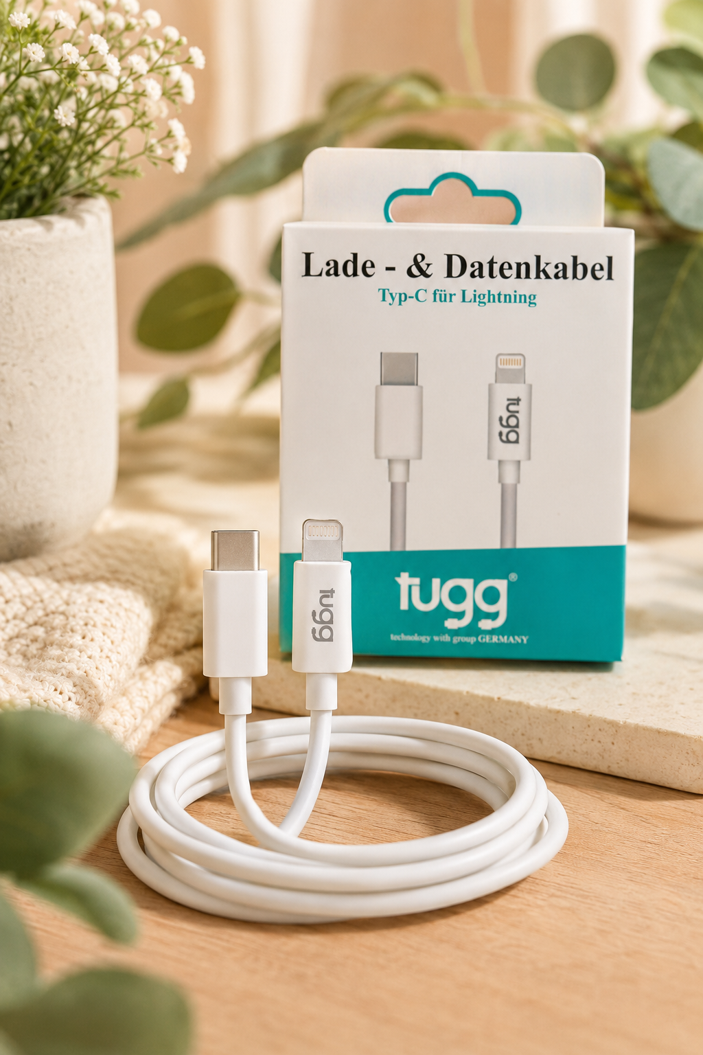 TUGG USB-C auf 8-Pin Kabel 1m Ladekabel Datenkabel 27W Weiß