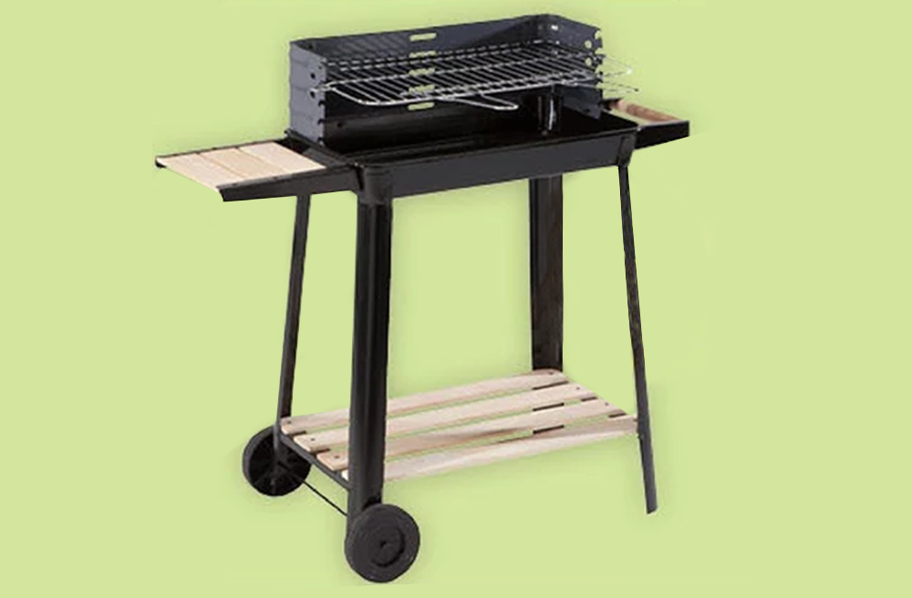 Holzkohlegrill Grillwagen BBQ Grill Höhenverstellbar Ablagen Räder Garten