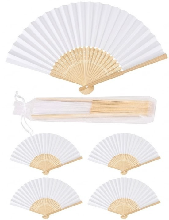 Weißer Handfächer Bambus Papier Hochzeit Fächer DIY Klappfächer Vintage