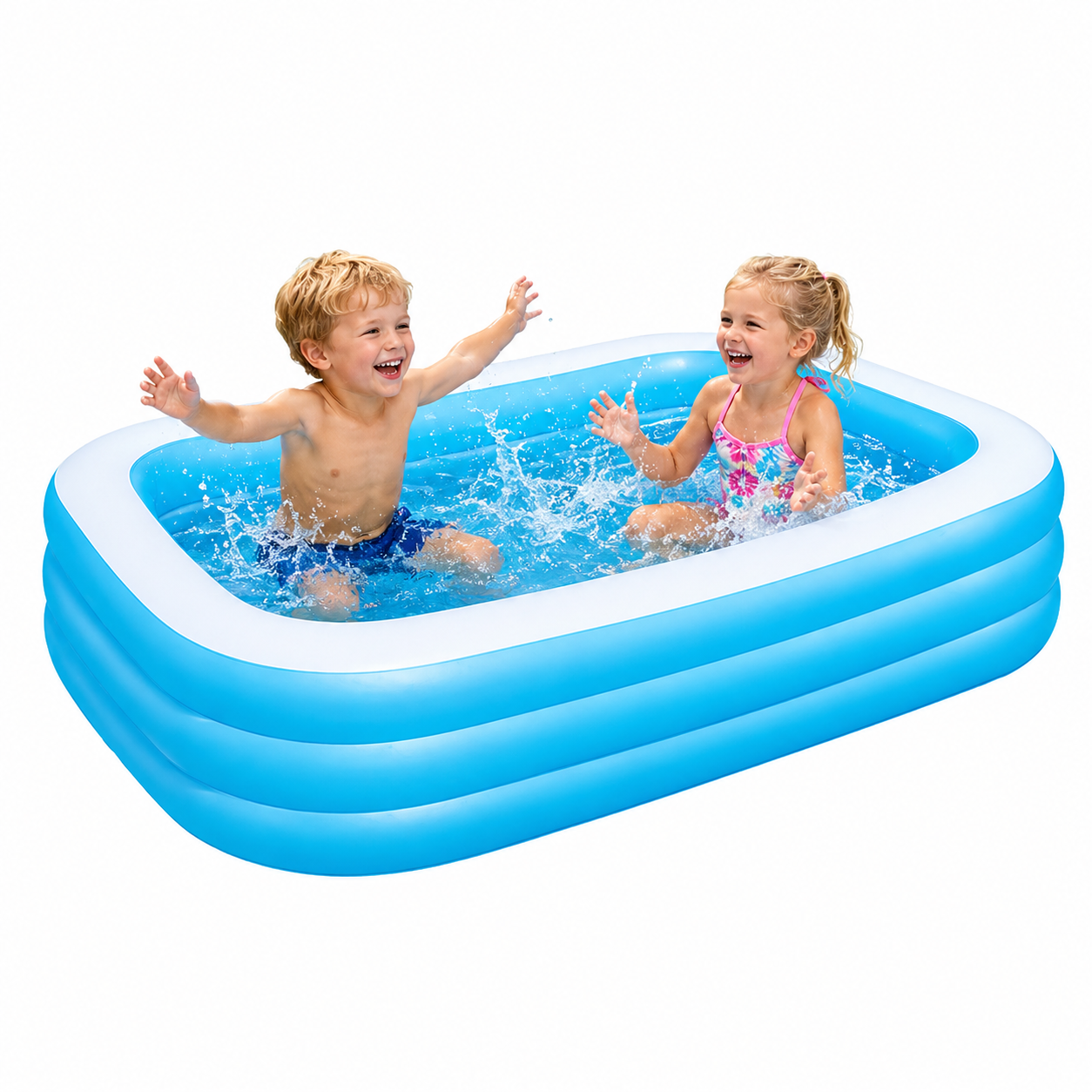 Aufblasbarer Familienpool 185x130x50cm Kinderpool Gartenpool 350L Blau