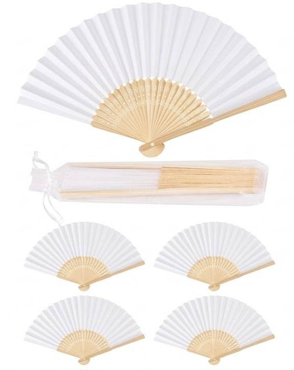 Weißer Handfächer Bambus Papier Hochzeit Fächer DIY Klappfächer Vintage