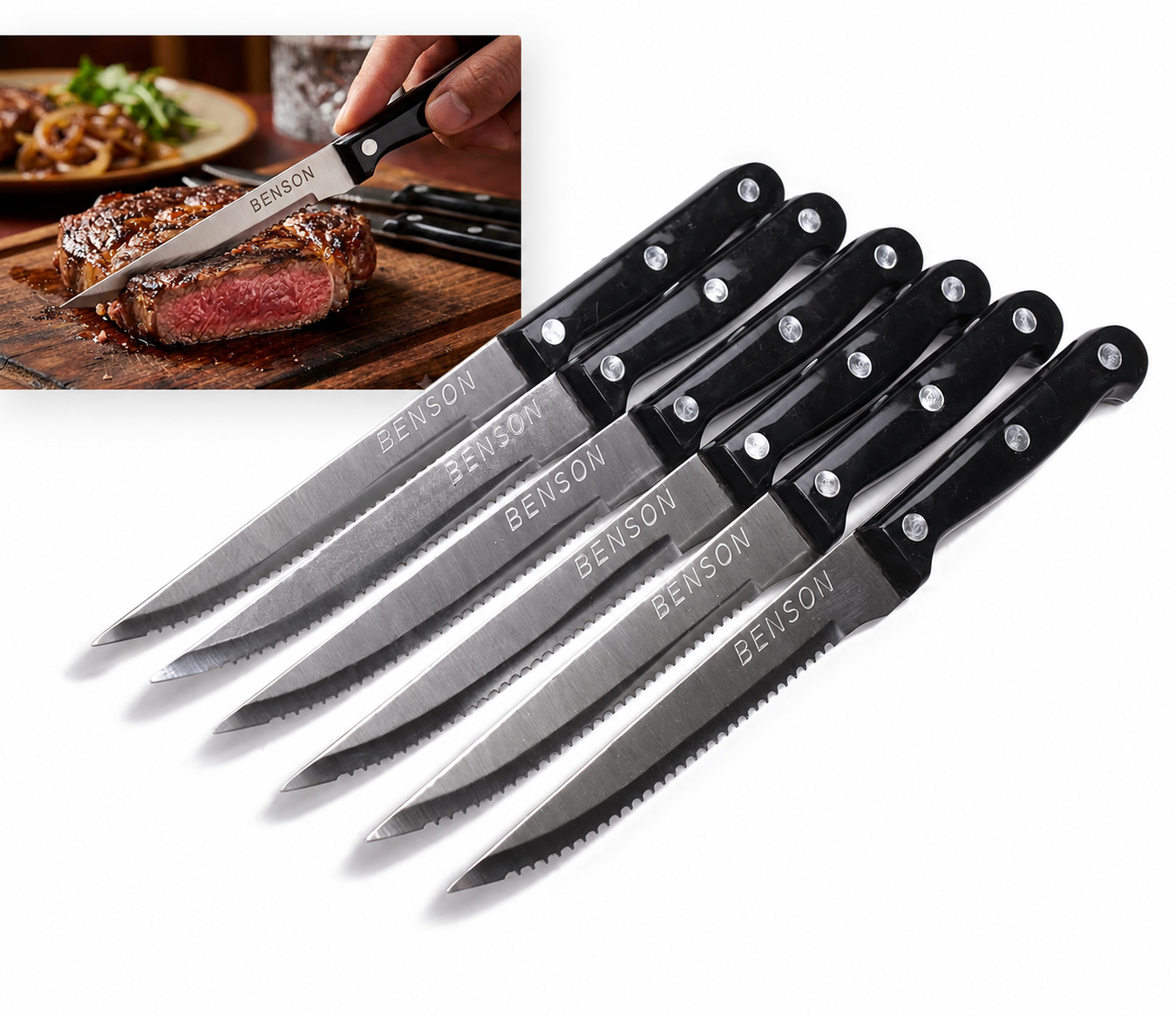 Steakmesser 6er Set Edelstahl Scharf Gezahnt Grillmesser Küchenmesser Silber