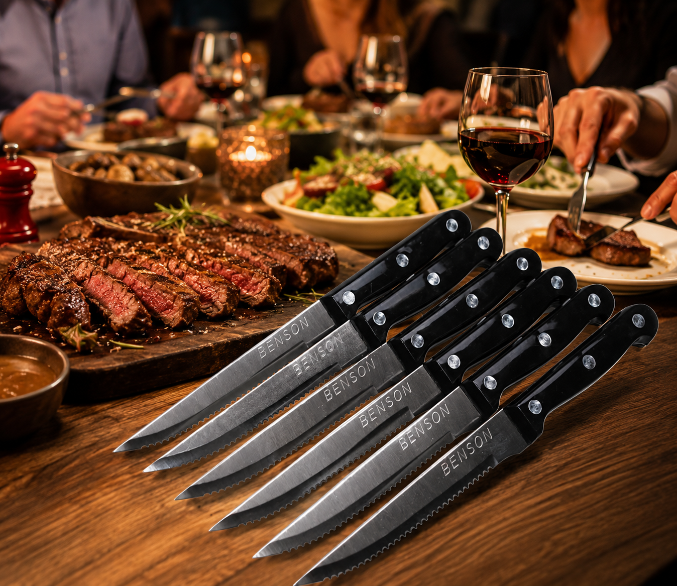 Steakmesser 6er Set Edelstahl Scharf Gezahnt Grillmesser Küchenmesser Silber