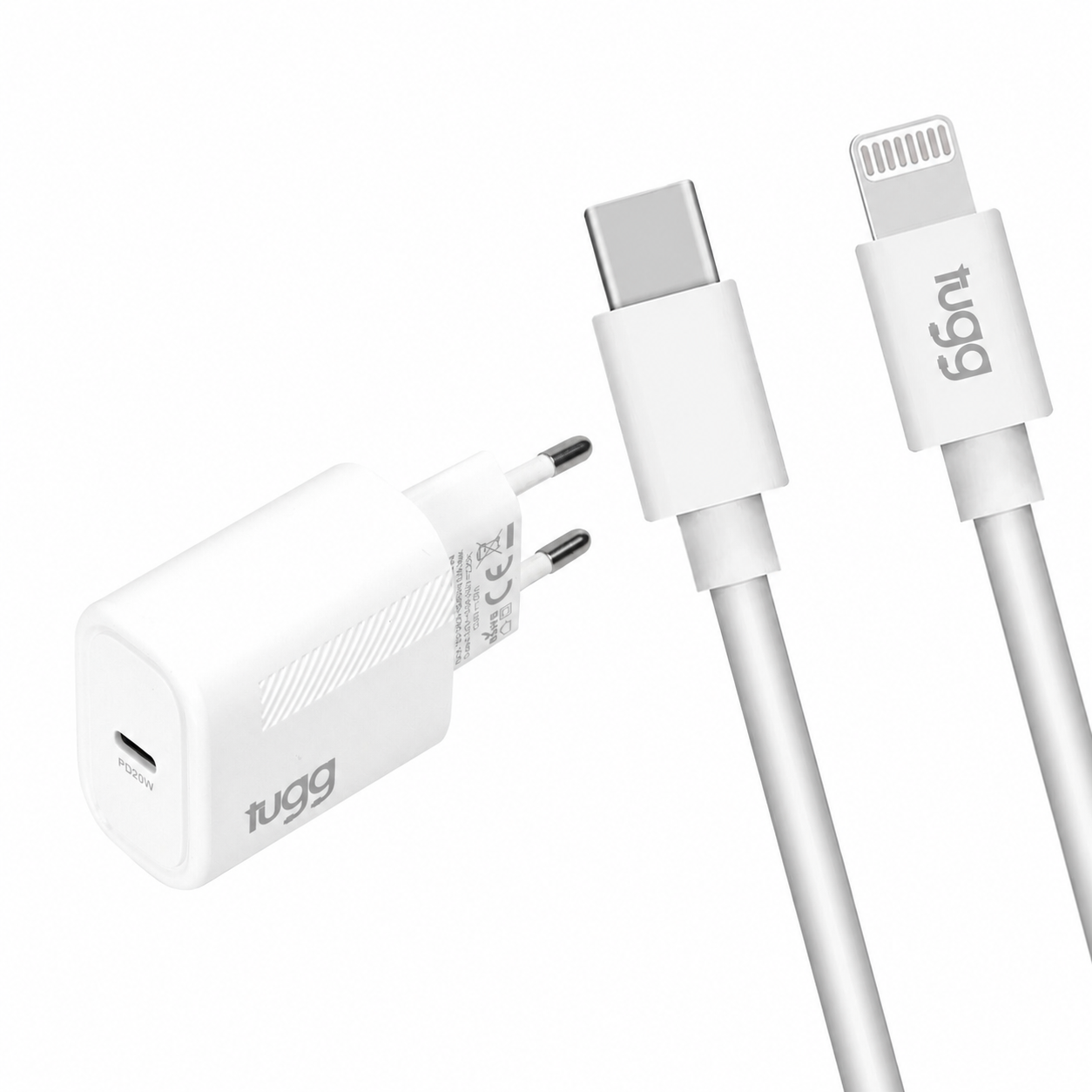 TUGG 20W USB-C Ladegerät Netzteil mit Ladekabel 1m Schnellladegerät Weiß