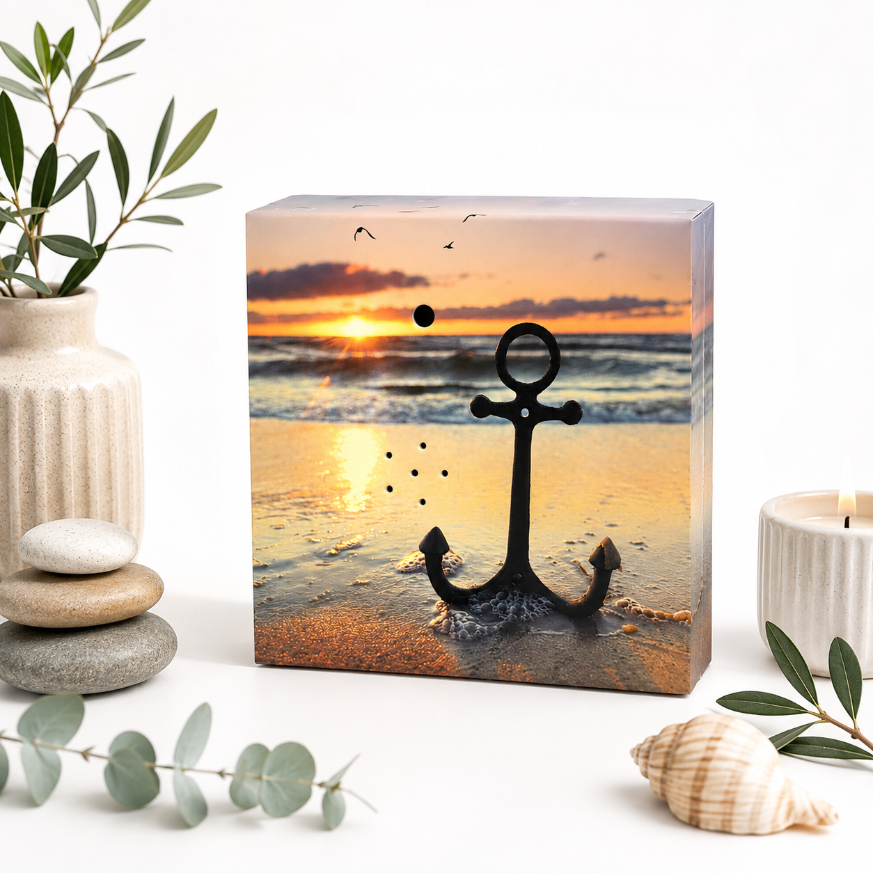 Soundbox Wellenrauschen Mövengesang Naturklang Entspannungsbox 12x12cm