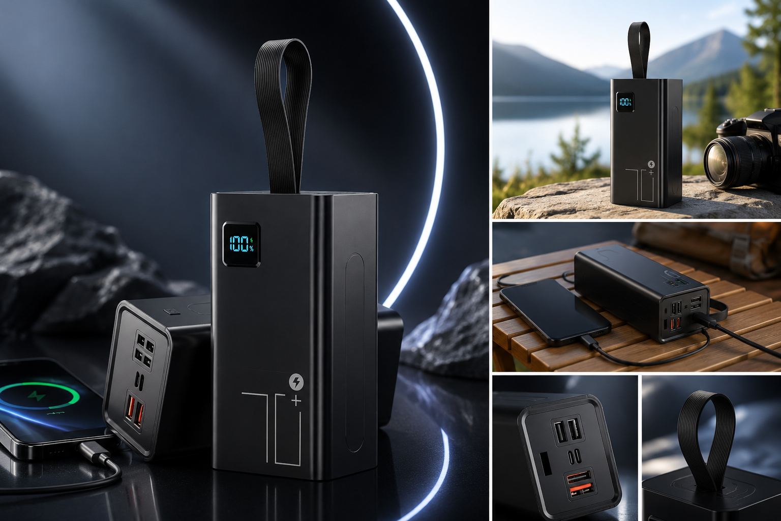 Powerbank 70000mAh 30W PD QC 3.0 Schnellladegerät USB-C 5 Ausgänge LED Display