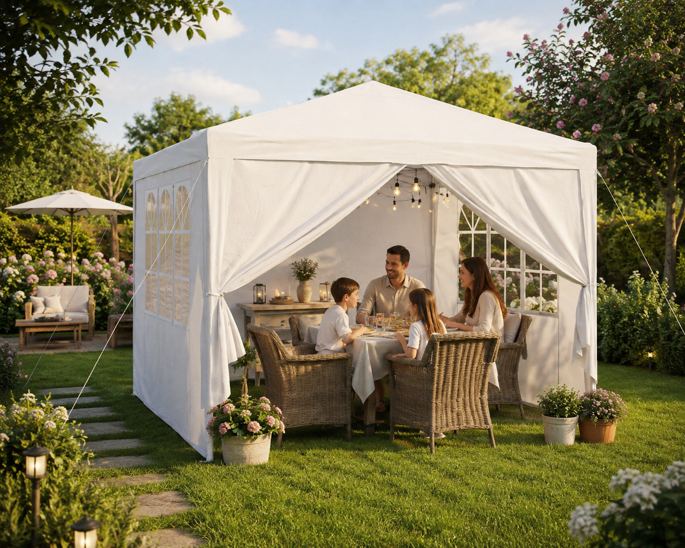 Italform Gartenpavillon 3x3 m Weiß mit 4 Seitenwänden Partyzelt Garten Pavillon