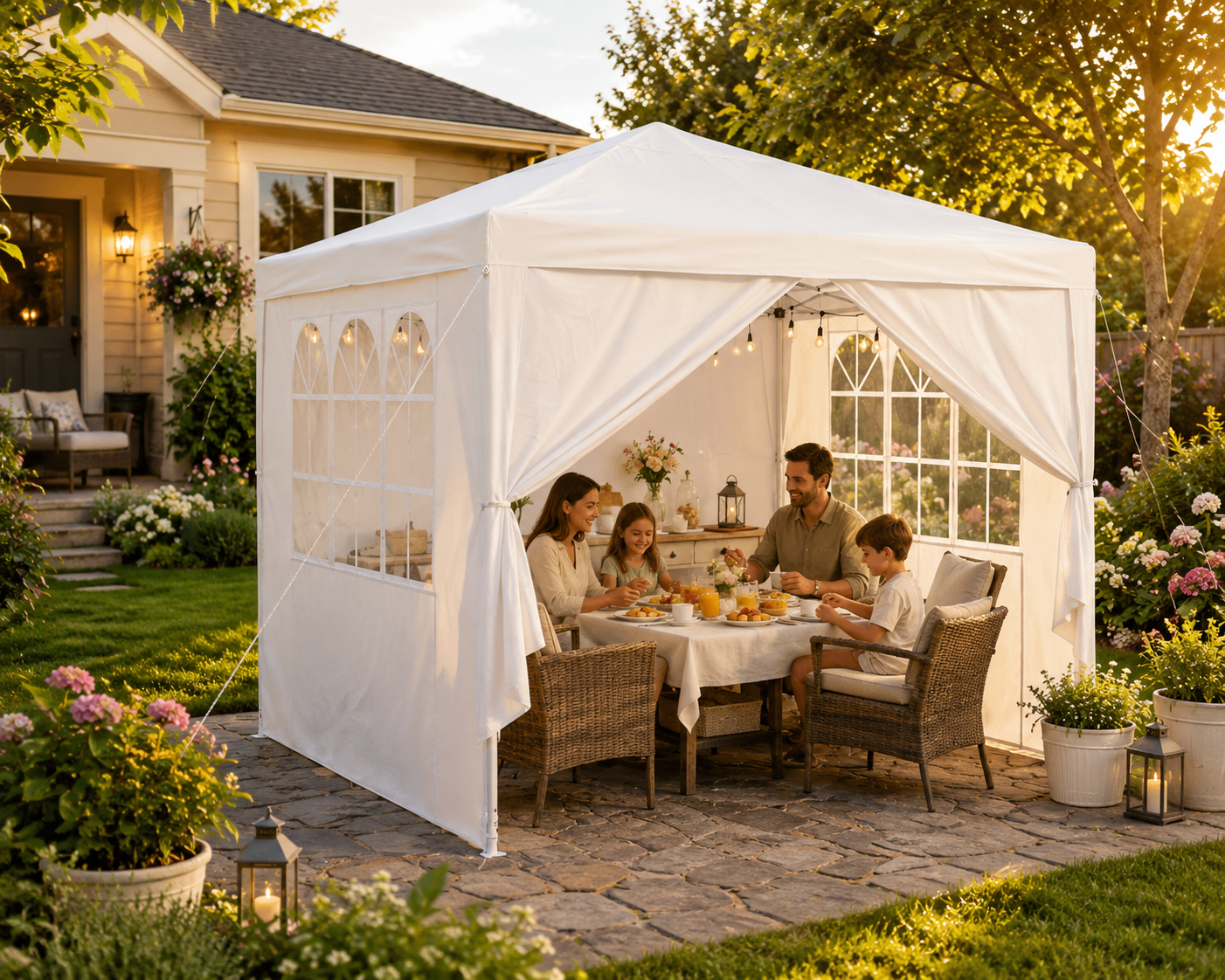 Italform Gartenpavillon 3x3 m Weiß mit 4 Seitenwänden Partyzelt Garten Pavillon