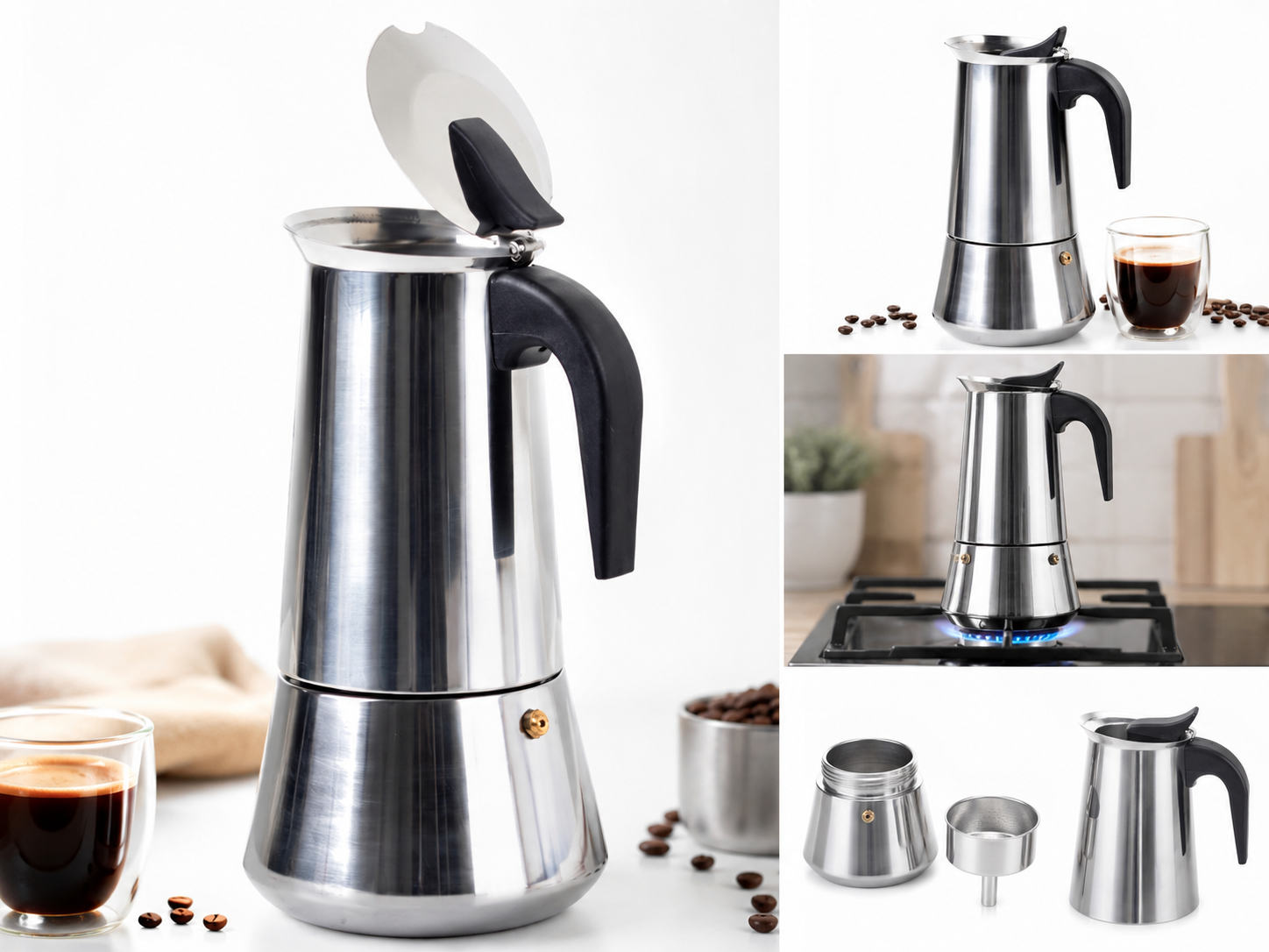 Edelstahl Espressokocher 600ml Espresso Maker Mokkakanne Kaffeekanne 12 Tassen