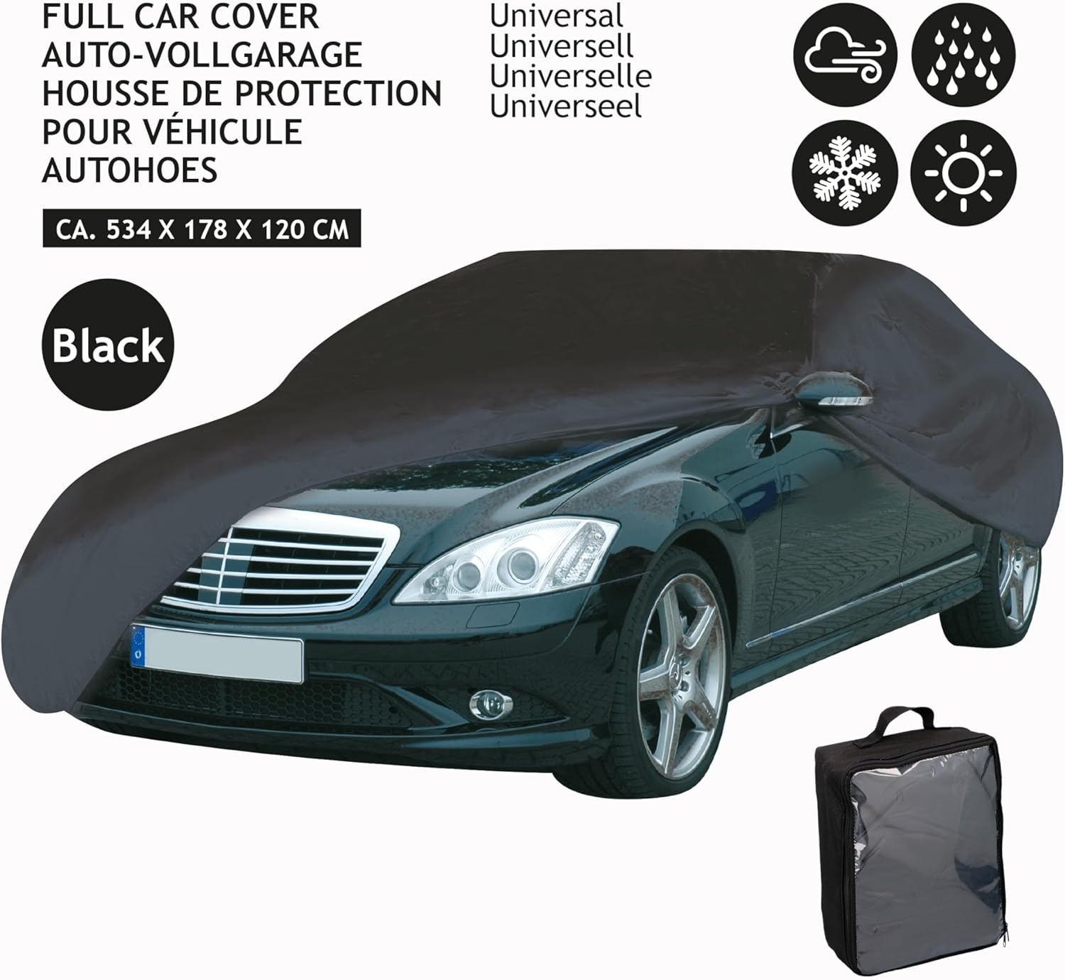 Wasserdichte Dunlop Autoabdeckung 534 x 178 x 120 cm – Ganzjähriger Schutz vor Sonne, Regen, Staub und Schnee  8711252077543