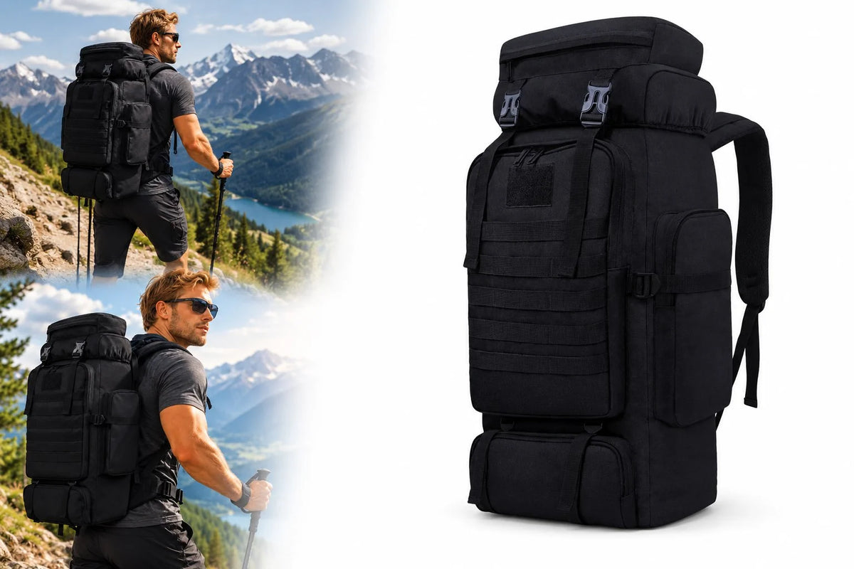 Hiking Backpack 80L Camping Rain Cover Waterproof Outdoor Sport Travel Bag 