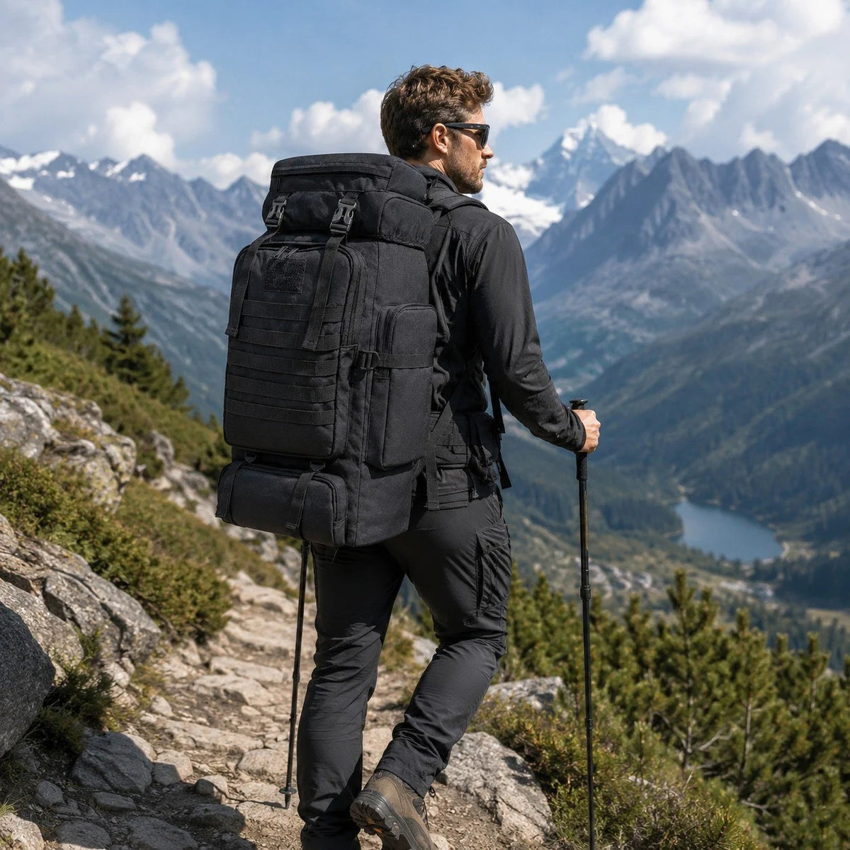 Hiking Backpack 80L Camping Rain Cover Waterproof Outdoor Sport Travel Bag 