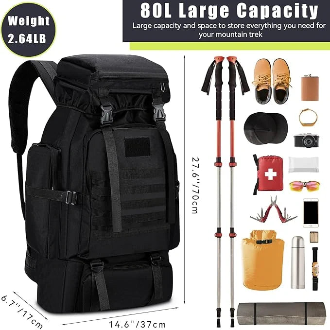 Hiking Backpack 80L Camping Rain Cover Waterproof Outdoor Sport Travel Bag 