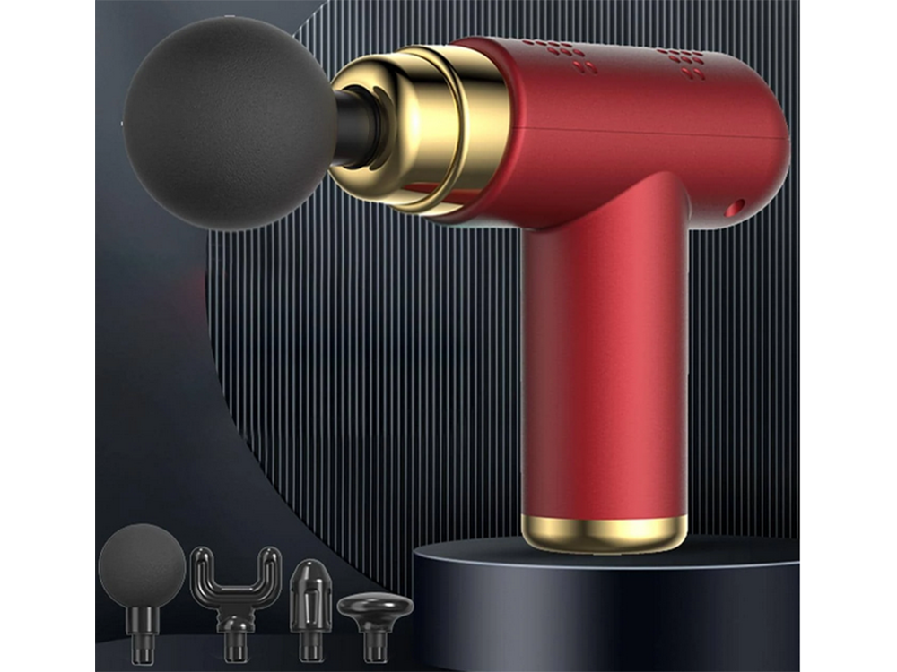 Mini Massagepistole mit 4 Aufsätzen und 6 Intensitätsstufen – Tragbares Muskelmassagegerät mit USB-C