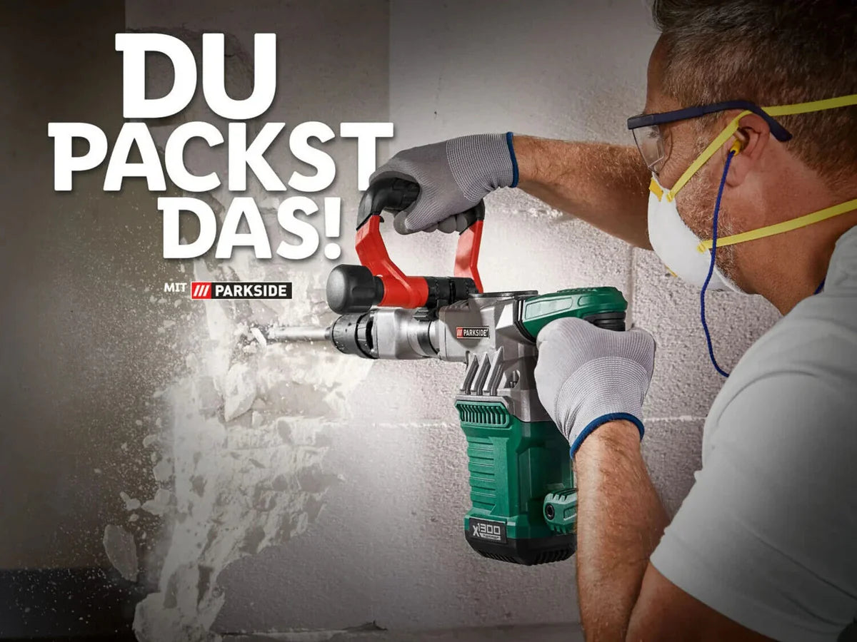 PARKSIDE® Abbruchhammer PAH 1300 B2 – 1300W SDS-Max Meißelhammer mit 15 Joule Schlagkraft – inkl. Koffer, Spitz- & Flachmeißel – Profi Abbruchwerkzeug für Beton, Mauerwerk & Gestein