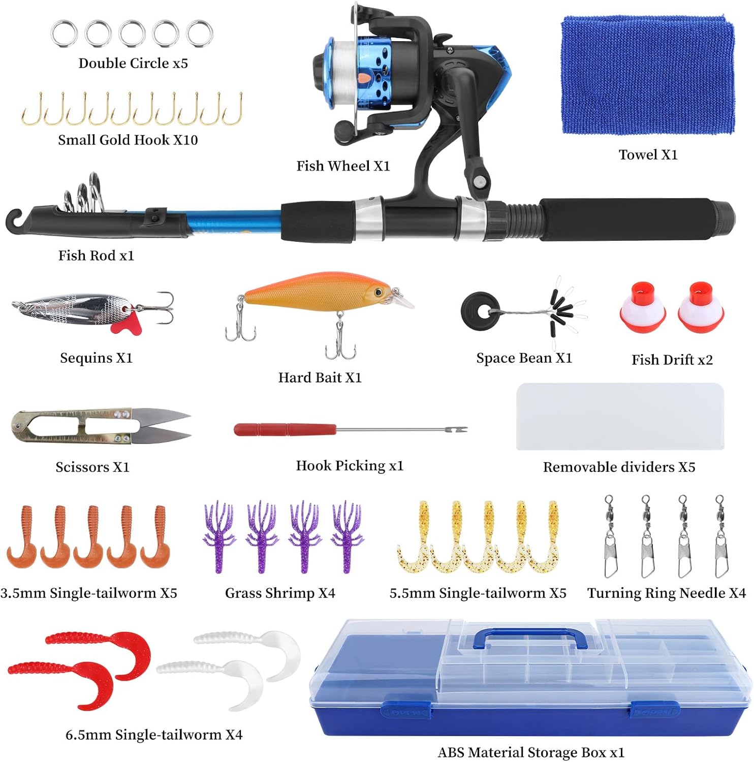 Fishing set for children, fishing rod set for children, children's fishing rods, telescopic fishing rod 180 cm 