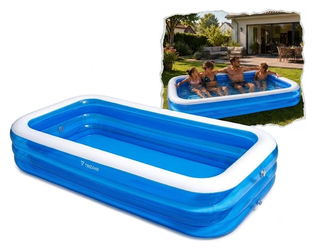 Aufblasbarer Kinderpool 305x183 cm XXL Familienpool rechteckig für Garten mit Reparaturflicken Blau