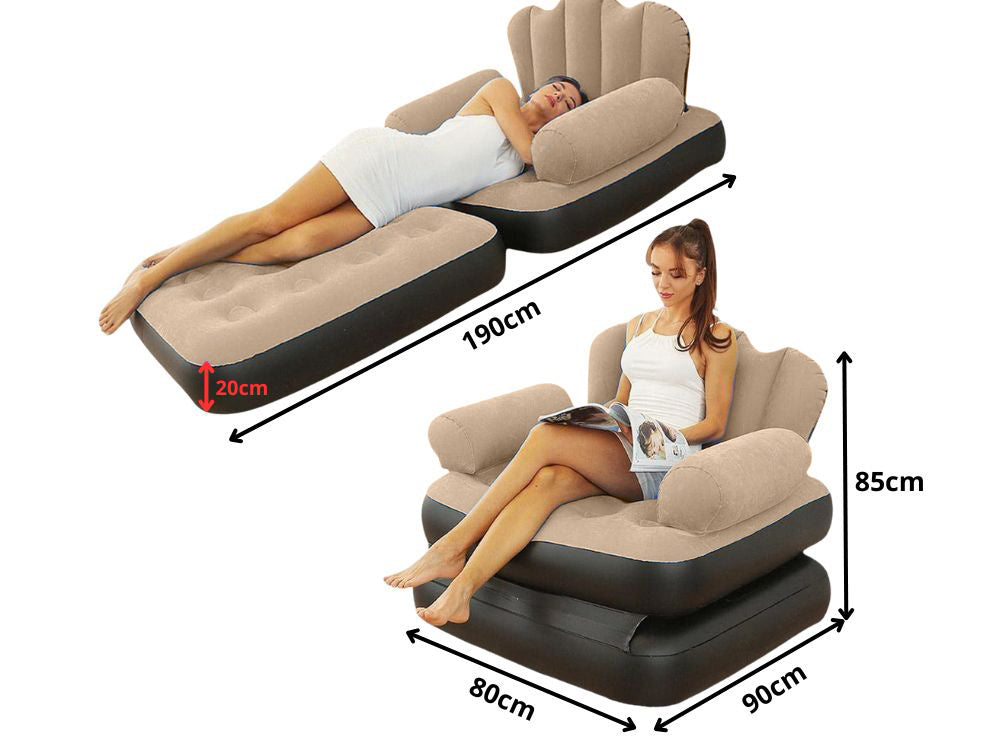 Aufblasbares 2in1 Sofa Sessel Bett – Luftsofa mit Rückenlehne und Armlehnen
