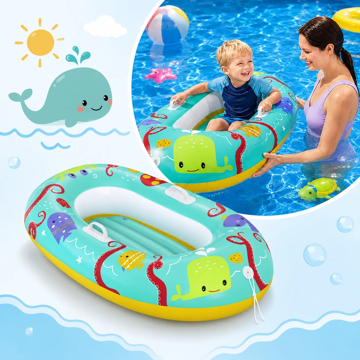 Bestway Kinderboot Aufblasbar 119x79cm Schwimmbett Schwimmboot Pool Boot