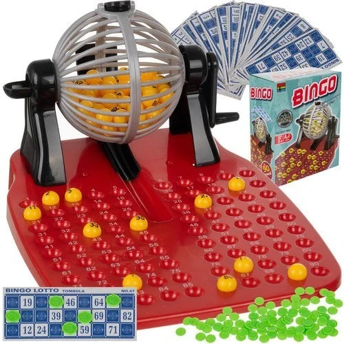 Bingo Spiel Set mit Ziehmaschine, Kugeln, Karten & Chips – Gesellschaftsspiel für Familie und Kinder