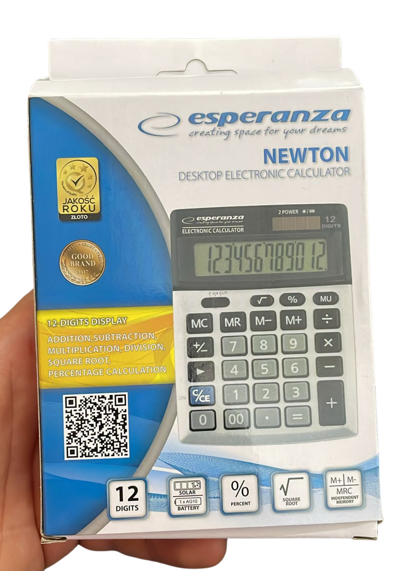 Calculator, Dual Power (Solar and Battery) Standard Calculator, 12-digit