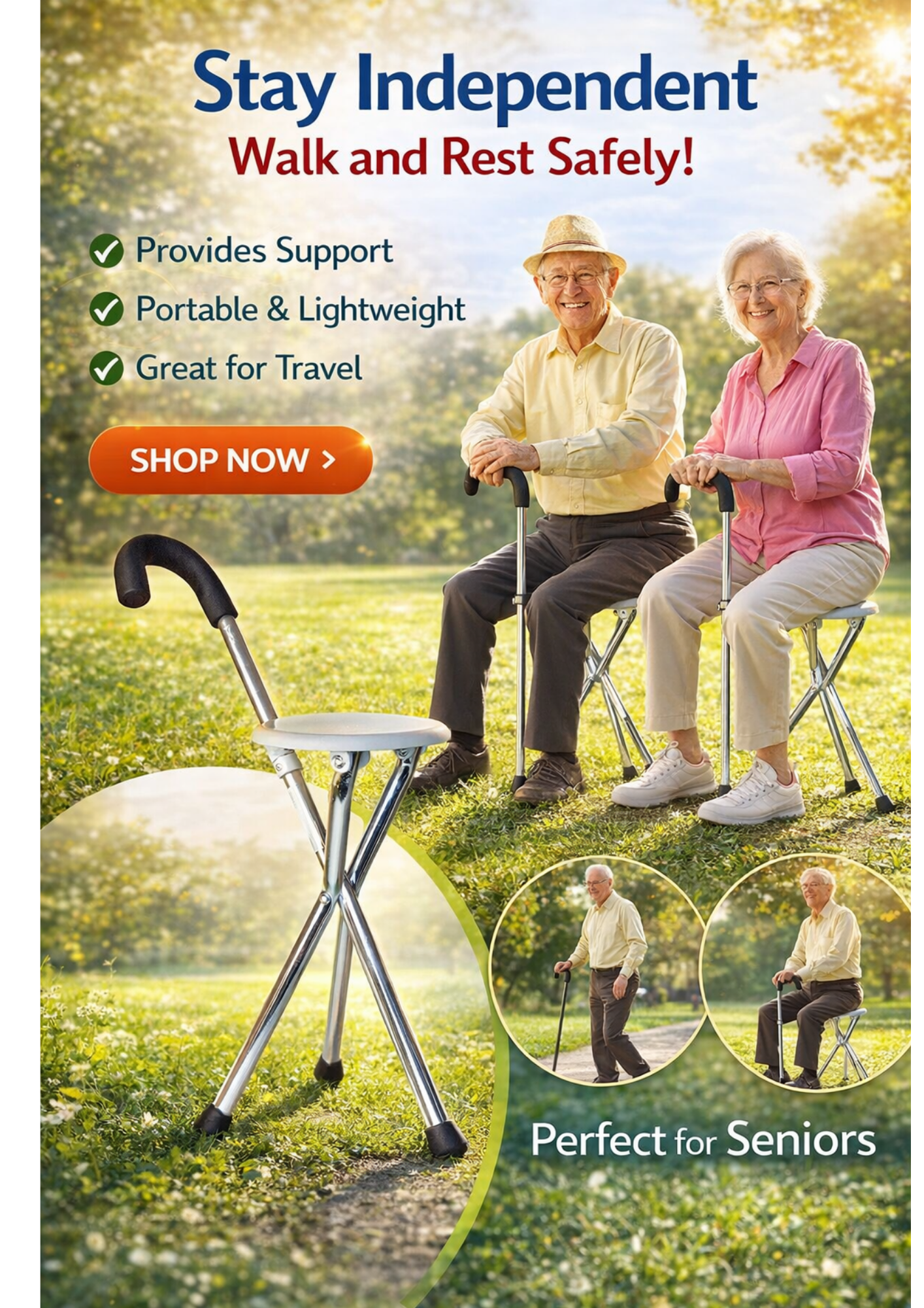 Adjustable walking stick hiking stick walking stick walking aid 2 in 1 aluminum with seat