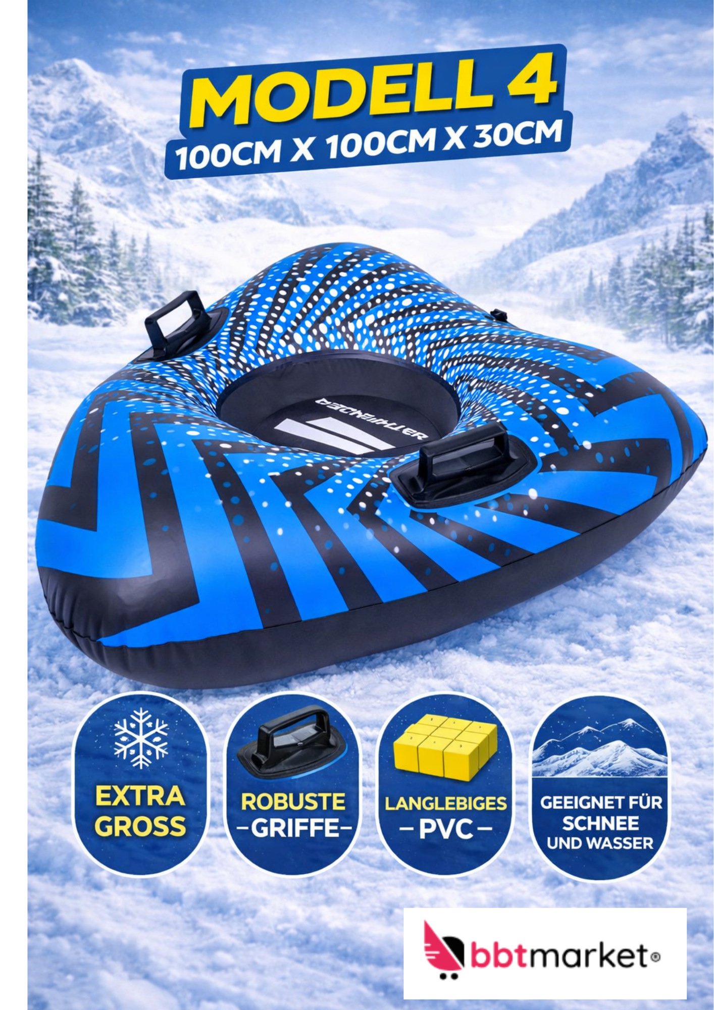 Snow Tube aufblasbar – Schneereifen mit Griffen für Kinder & Erwachsene