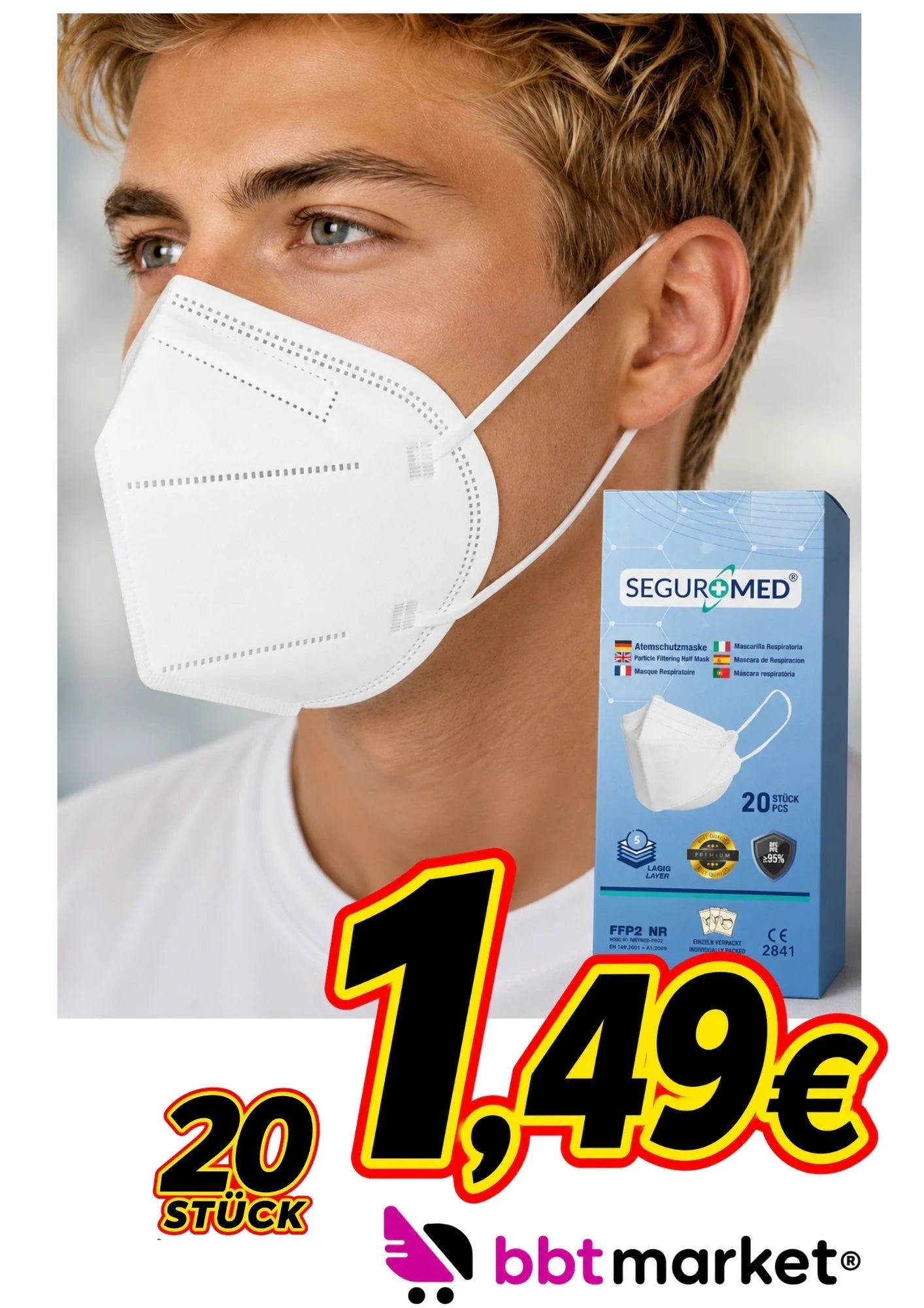 20x FFP2 Atemschutzmasken 5-lagig – CE-zertifiziert nach EN 149:2001, Partikelfiltrierende Halbmasken