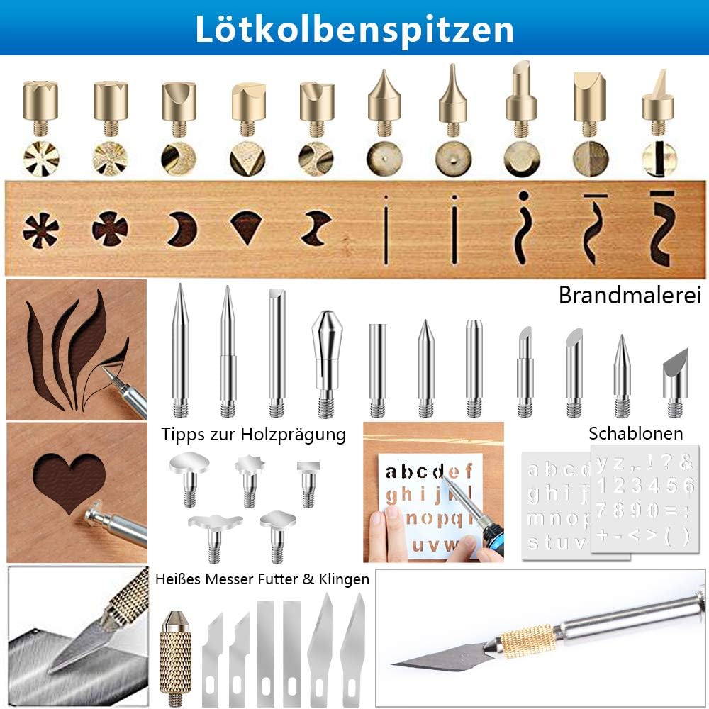 42-teiliges Lötkolben Set 60W mit Temperaturregelung 220–450 °C – Ideal für Holzbrandmalerei, Reparaturen & Hobbyarbeiten