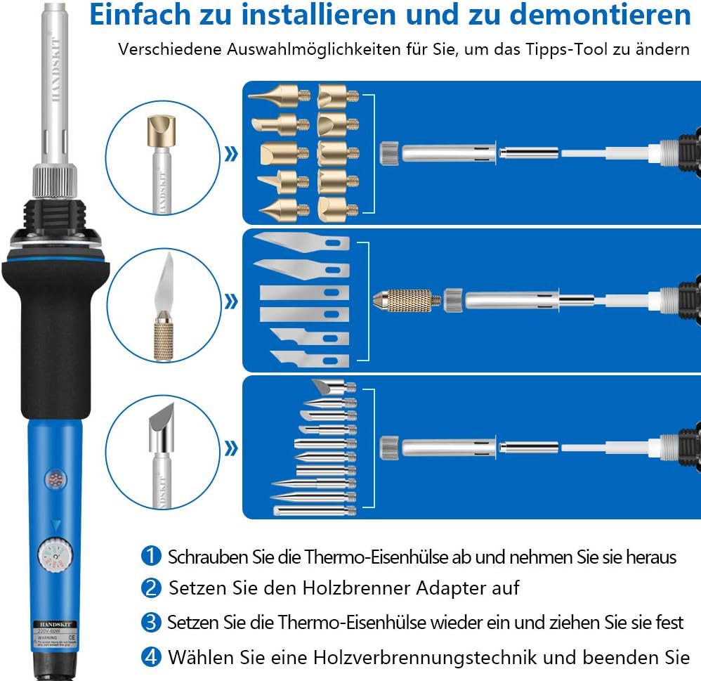 42-teiliges Lötkolben Set 60W mit Temperaturregelung 220–450 °C – Ideal für Holzbrandmalerei, Reparaturen & Hobbyarbeiten