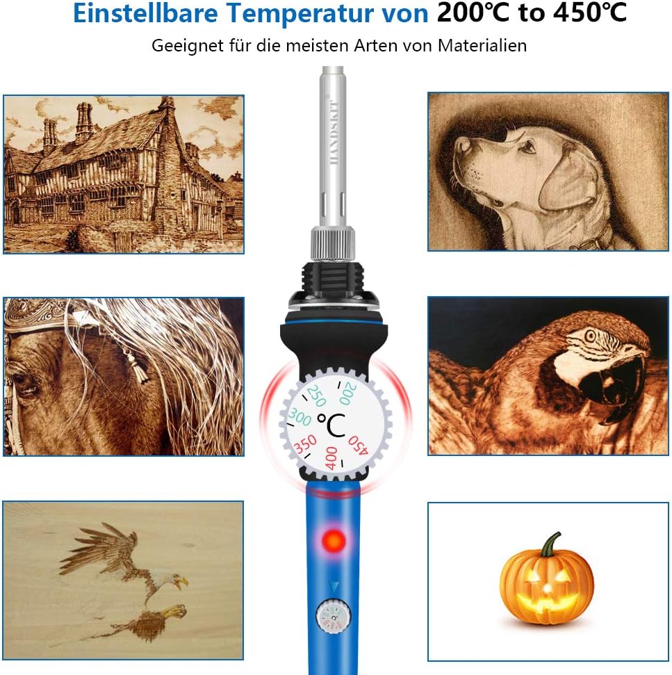 42-teiliges Lötkolben Set 60W mit Temperaturregelung 220–450 °C – Ideal für Holzbrandmalerei, Reparaturen & Hobbyarbeiten