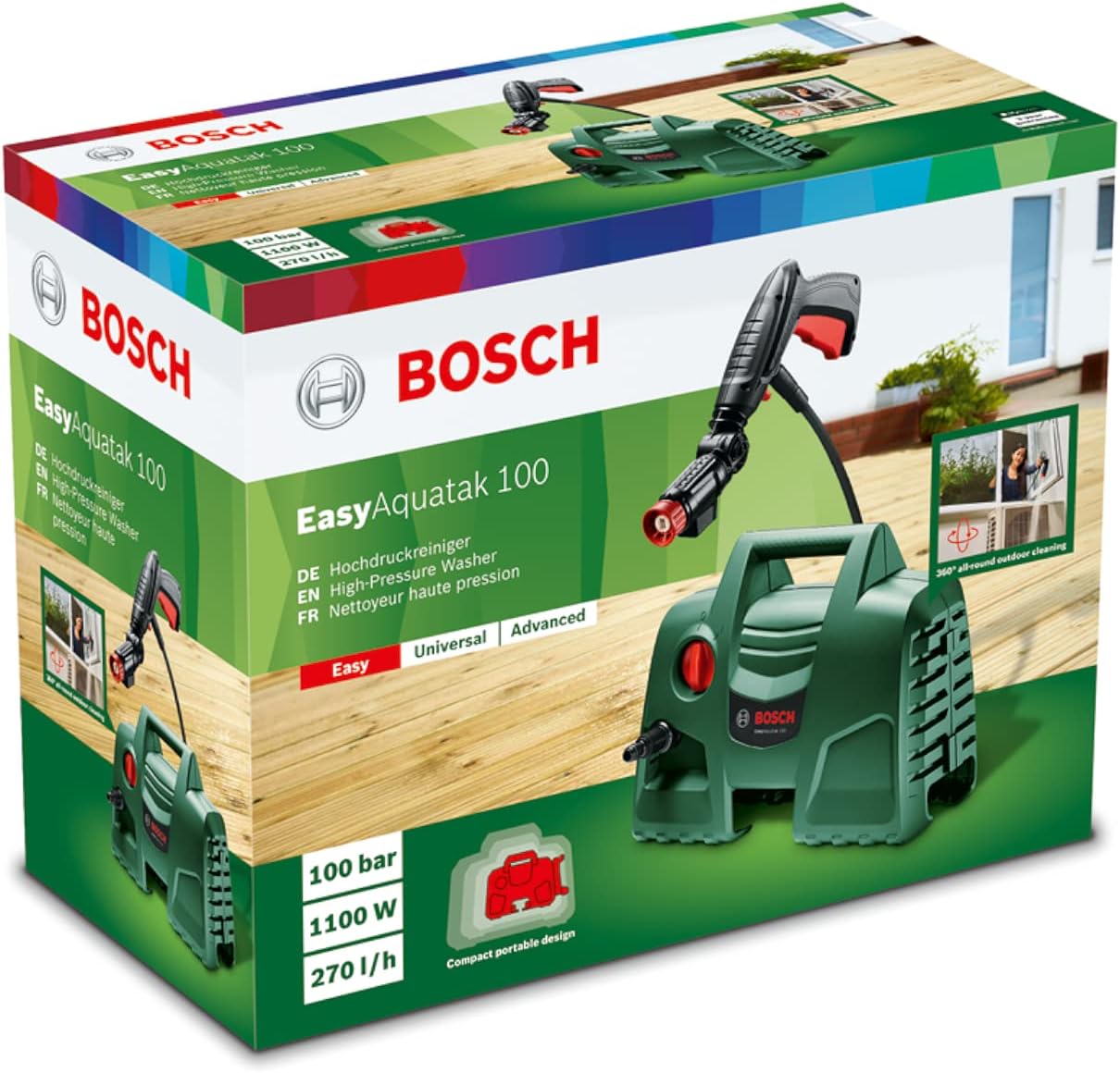 Bosch EasyAquatak 100 high-pressure cleaner 1100 W, 360° nozzle, detergent tank, new 