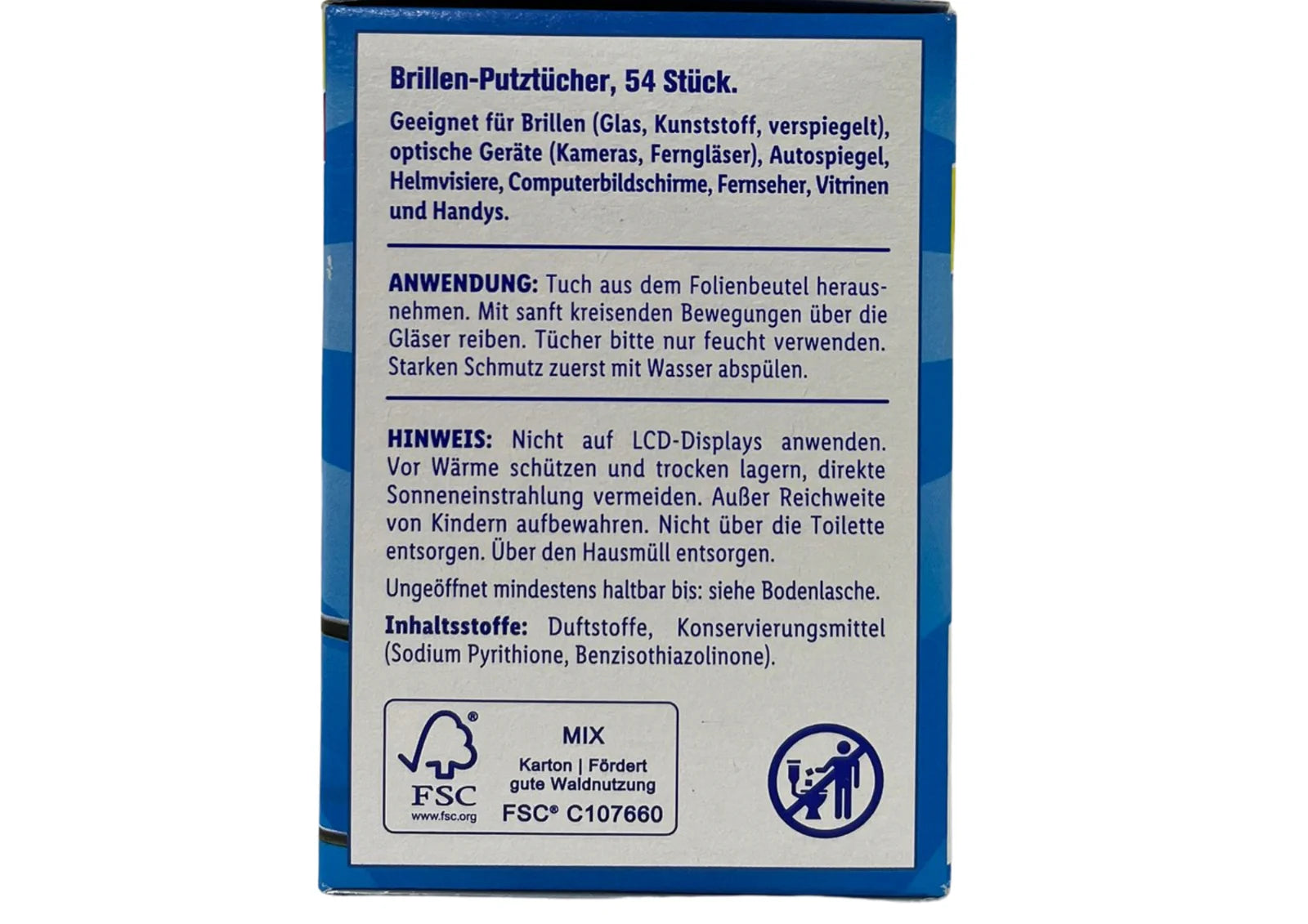 Brillenputztücher feucht 54 Stück einzeln verpackt Display Reinigung
