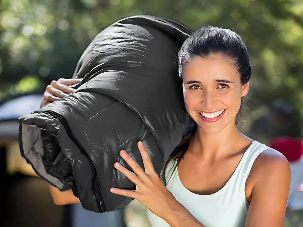 Camping Schlafsack 205cm Schwarz mit Kapuze Packsack Reise Outdoor Schlafsack