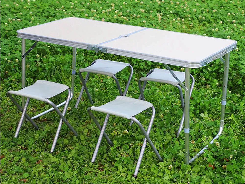 Campingtisch Set klappbar 120x60 cm mit 4 Hockern höhenverstellbar Outdoor